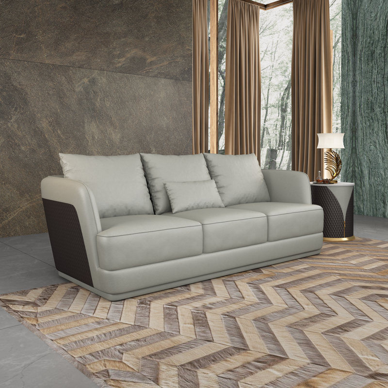 Causeuse modulaire en cuir véritable à accoudoirs évasés 62 po Rowen, H 44 po x l 87 po x P 37 po, 3