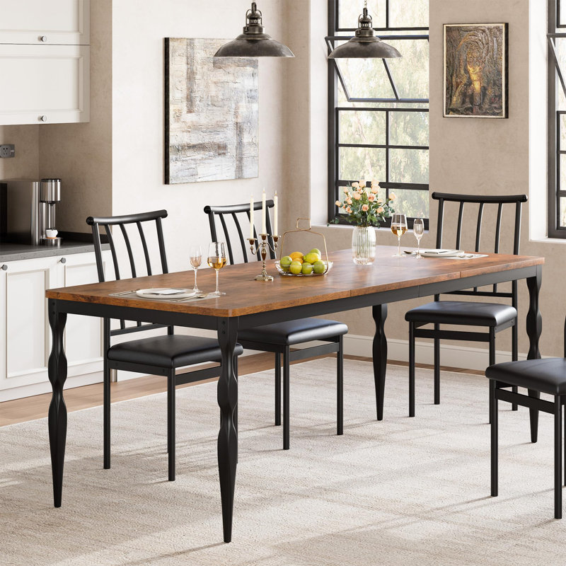 Dining Room Table 6, Mid Century Kitchen Table Furniture With Metal Frame Heavy Duty Legs, Brown/Black