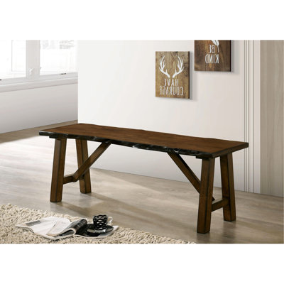 Banc transitionnel en noyer avec bois vieilli et bord vivant pour la décoration de la salle à manger, cadre contemporain de 52,3 po de profondeur, hauteur 18,27 po