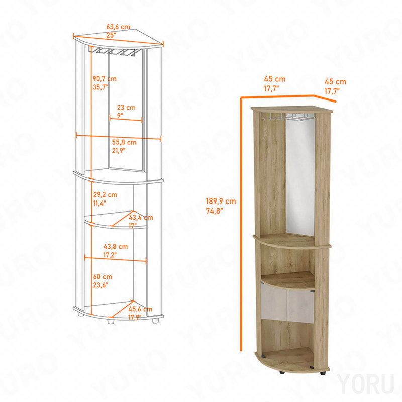Armoire de rangement de coin, 2 portes, 2 tablettes avec support en verre - standard
