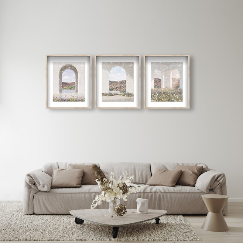 Paradise Arches Set Shadowbox Architecture Print by Oliver Gal, Black Frame, 16 x 20, Natural Oak Shadowbox, 25.5"H x 31.5"W
