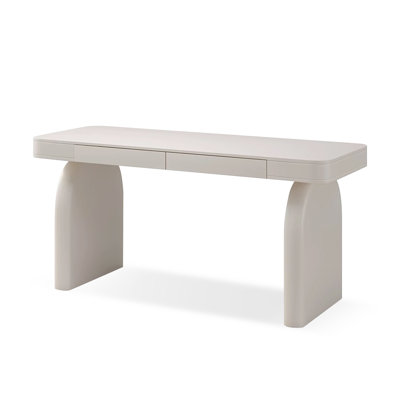 White Modern Desk with Spacious Drawers & Smooth Wooden Top