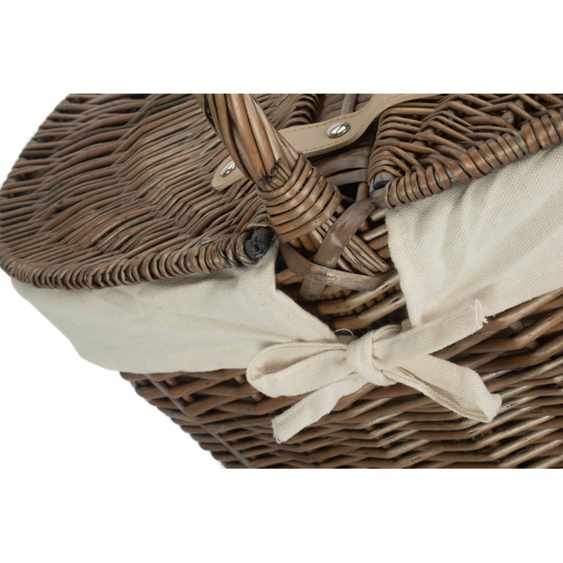Wicker Deep Oval Picnic Basket with Lining, Antique Wash/White