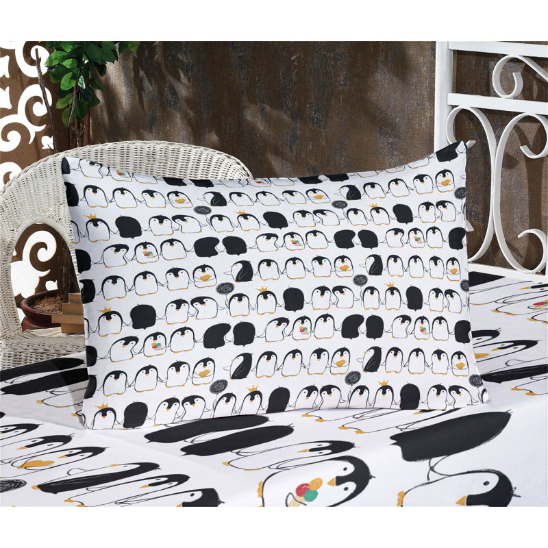 Ensemble de draps et taies décoratives Ambesonne Penguins, souci gris anthracite