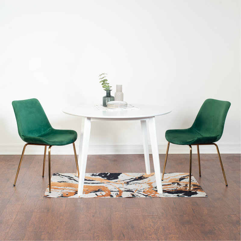 Ensemble de salle à manger contemporain 3 pièces, table de salle à manger ronde blanche avec 2 chaises, Vert