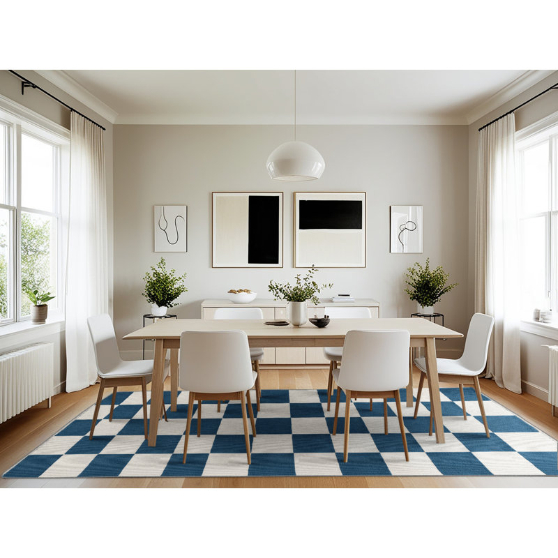 Tapis gris à carreaux lavable à la machine, Rectangle 7 pi x 10 pi