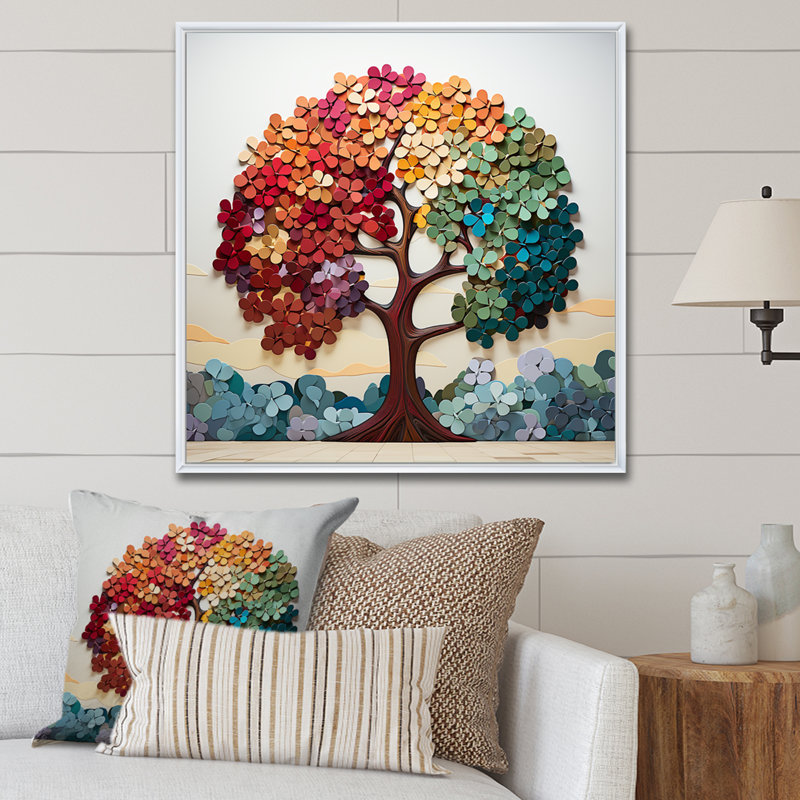 Arbre de Bassan américain coloré et harmonie III - arbre, art mural, Blanc, H 30 po x l 30 po