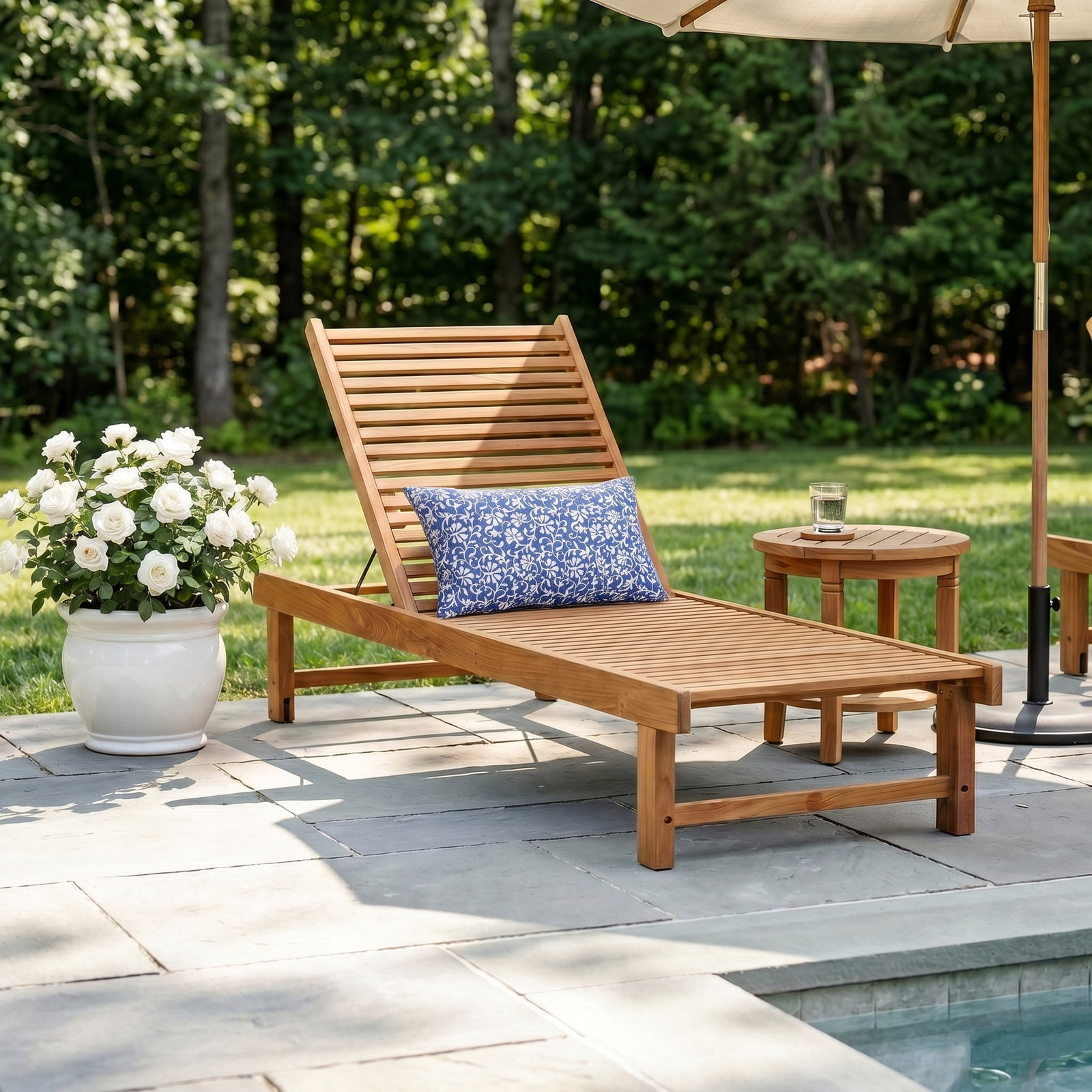 Arnoult 25" Teak Patio Chaise Lounge
