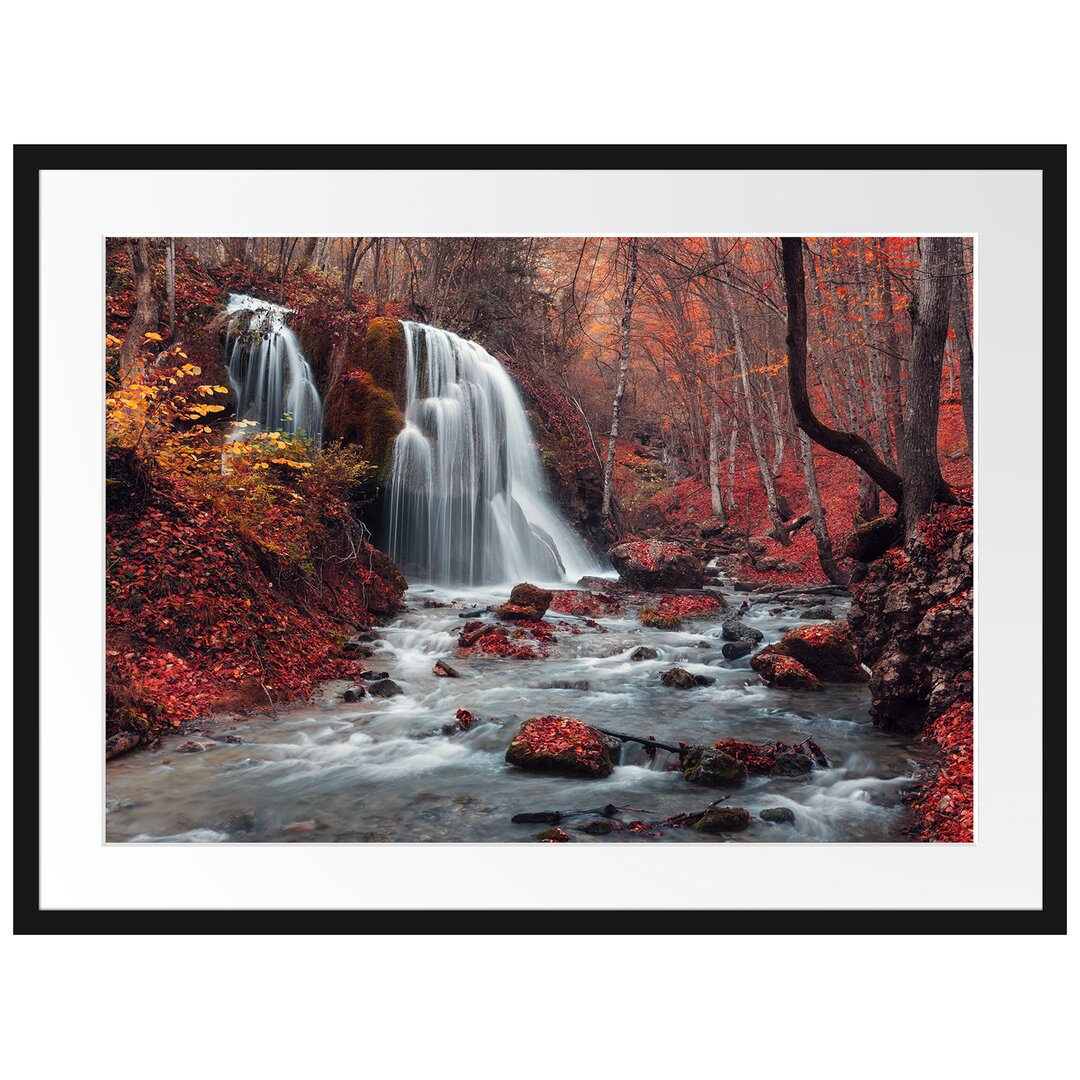 Gerahmtes Poster Wasserfall im Wald