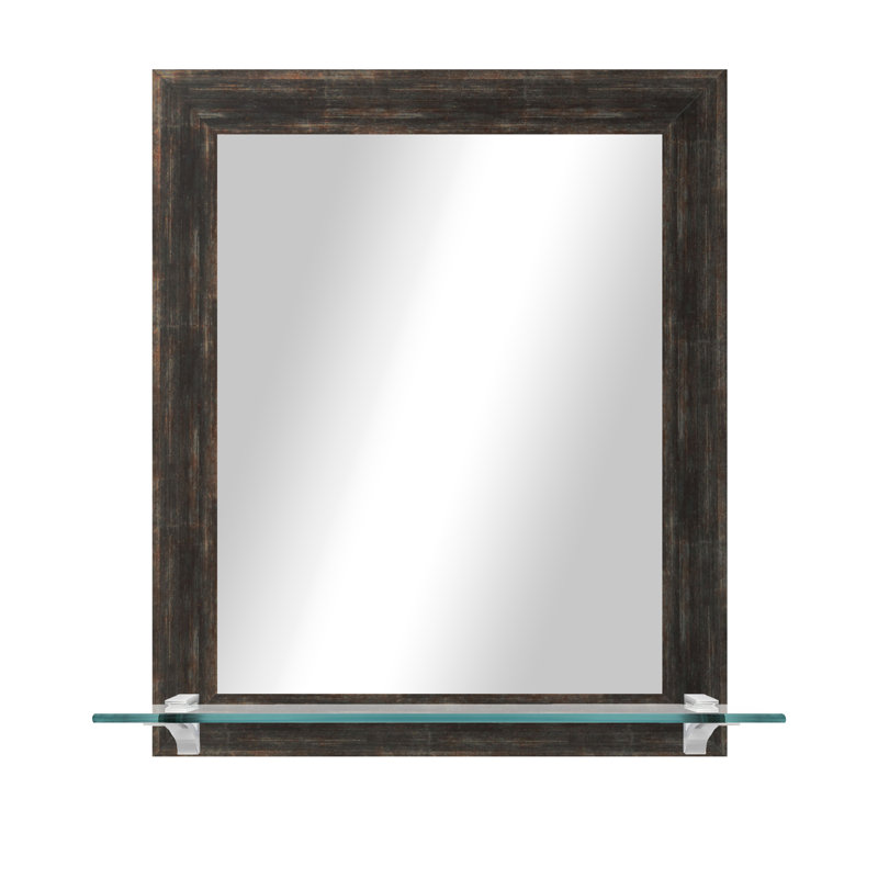 Camyle Marley Flat Wall Mirror, Brown Distressed/Brushed Nickel