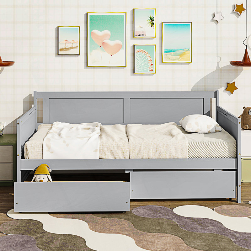 Lit de jour simple avec deux tiroirs de rangement, Grey