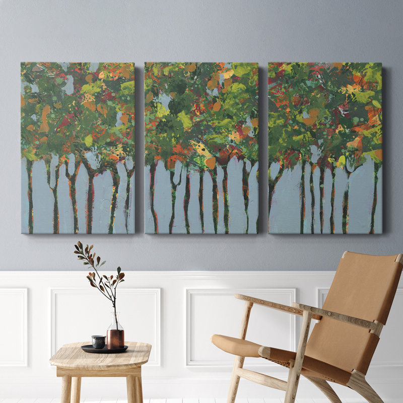 Sunset Trees I - Toile tendue avec châssis de qualité supérieure - Prêt à être accroché, H 48 po x l 96 po x P 1 po
