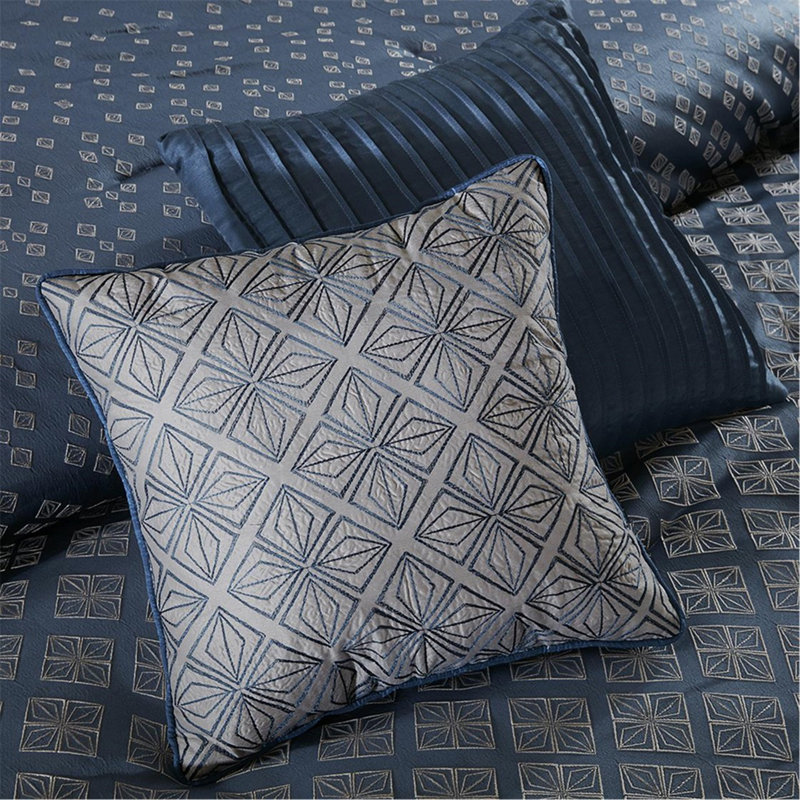 Ensemble d'édredon 7 pièces Jaquard Bleu marine, Édredon de très grande taille et 6 pièces suppl