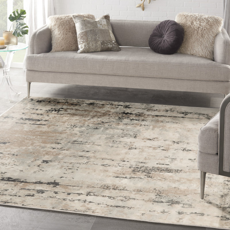 Addie Abstract Modern Machine Woven Area Rug in Beige/Gray, Square 7'10", Beige/Gray