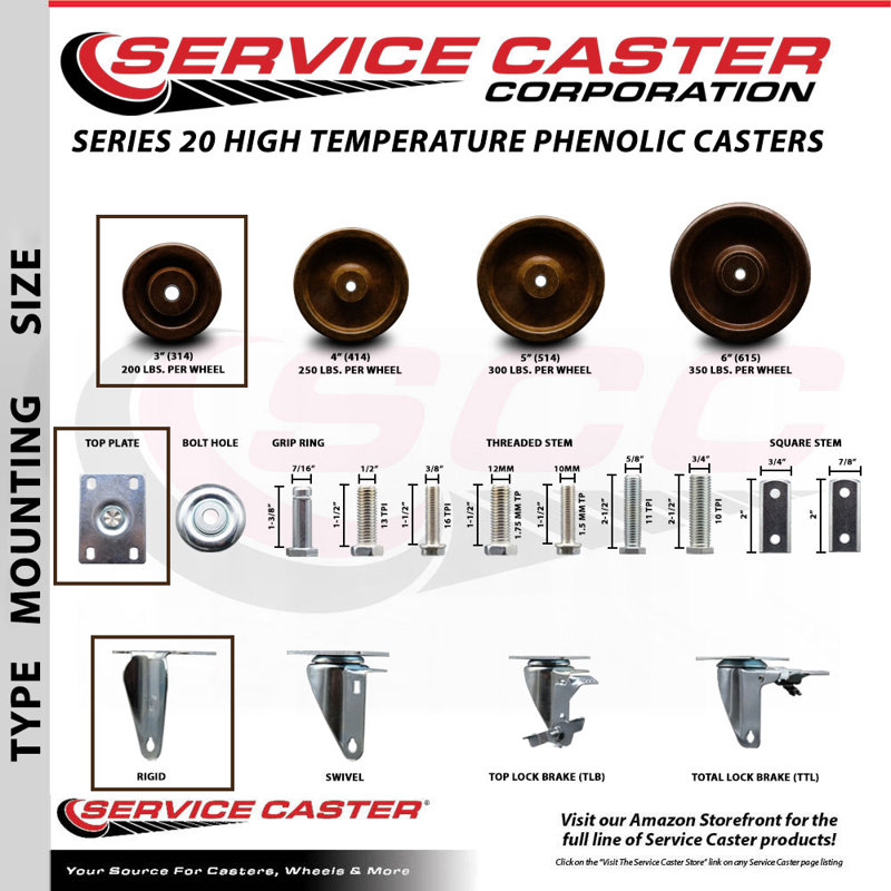 4 Piece High Temp Phenolic Caster Set