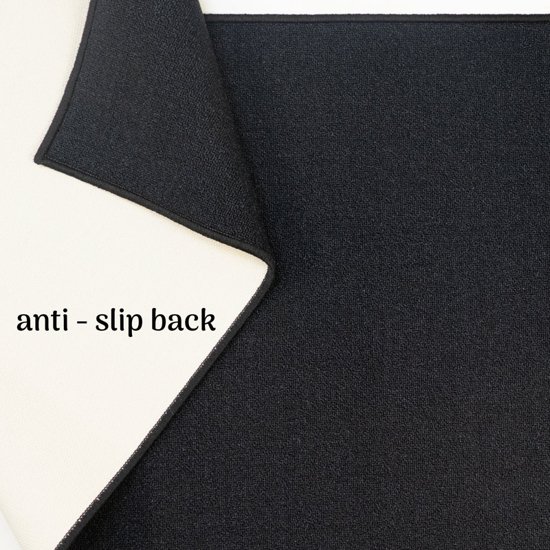 Custom Size Anti Slip Low Profile Plain Black Runner Rug, Runner 2'2" x 11'