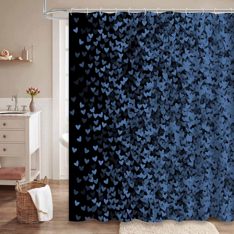 Rideau de douche noir avec 12 crochets Heart Heart, L 72 po x l 78 po