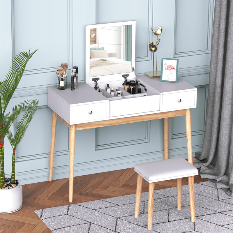 Ensemble de coiffeuse avec tabouret et miroir