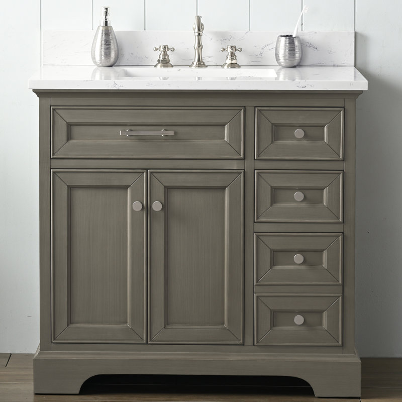 Thompson 36" W Single Bathroom Vanity, Silver Gray/Brushed Nickel