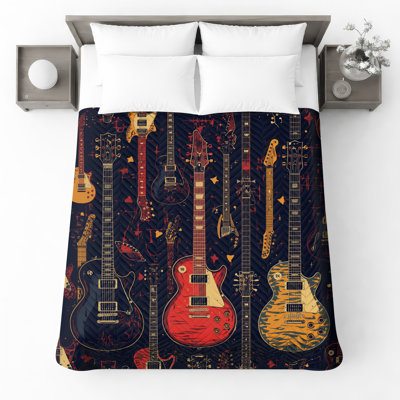 Electric Guitar Collage Quilted Bedspread All Sizes
