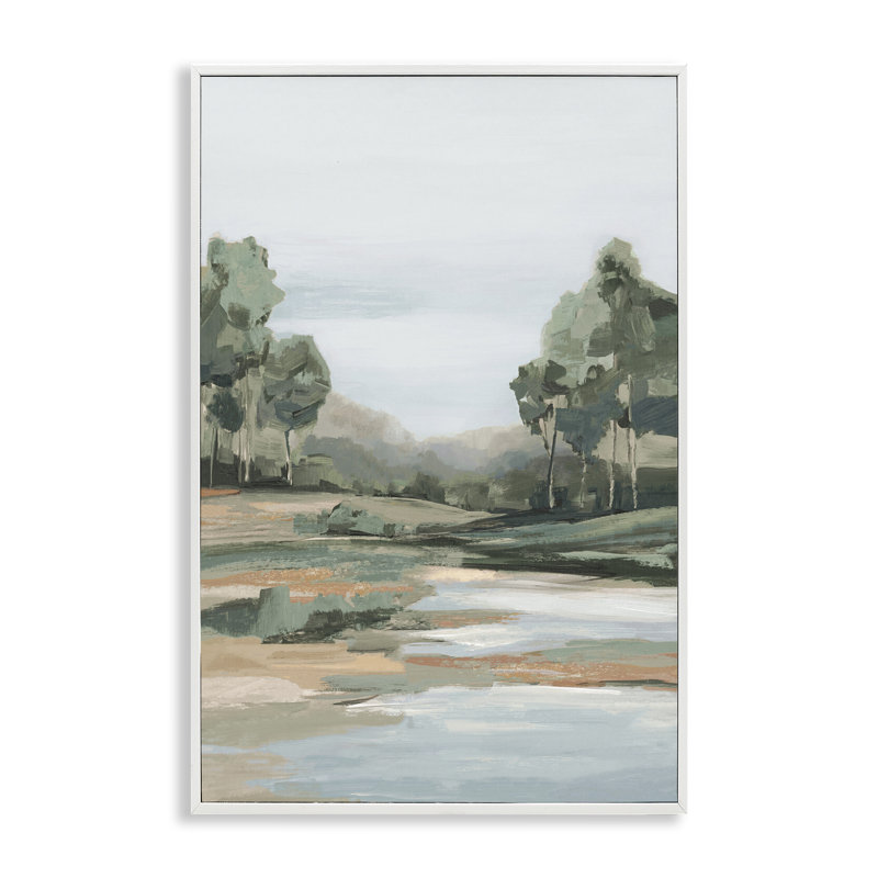 «Distant Woodland Creek View», art de la giclée encadrée, design par Hannah Dawson, H 30 po x l 20 po