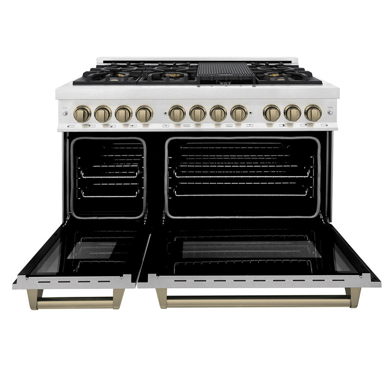 ZLINE Autograph 48 in. Legacy Dual Fuel Range & Accents, Champagne Bronze Satin Stainless Steel