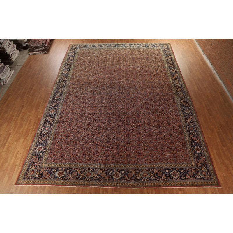 Tapis orange noué à la main de conception unique 14 pi 7 po x 21 pi 0 po