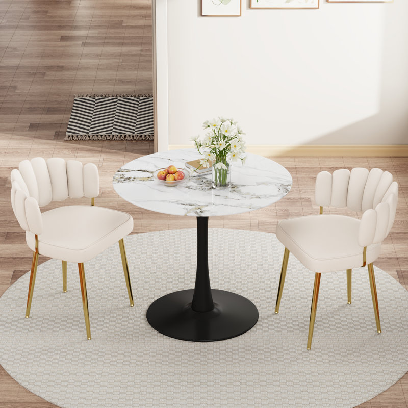 Ensemble de salle à manger et chaises Baltimore, Ensemble de trois pièces : table, deux chaises, Beige, Noir