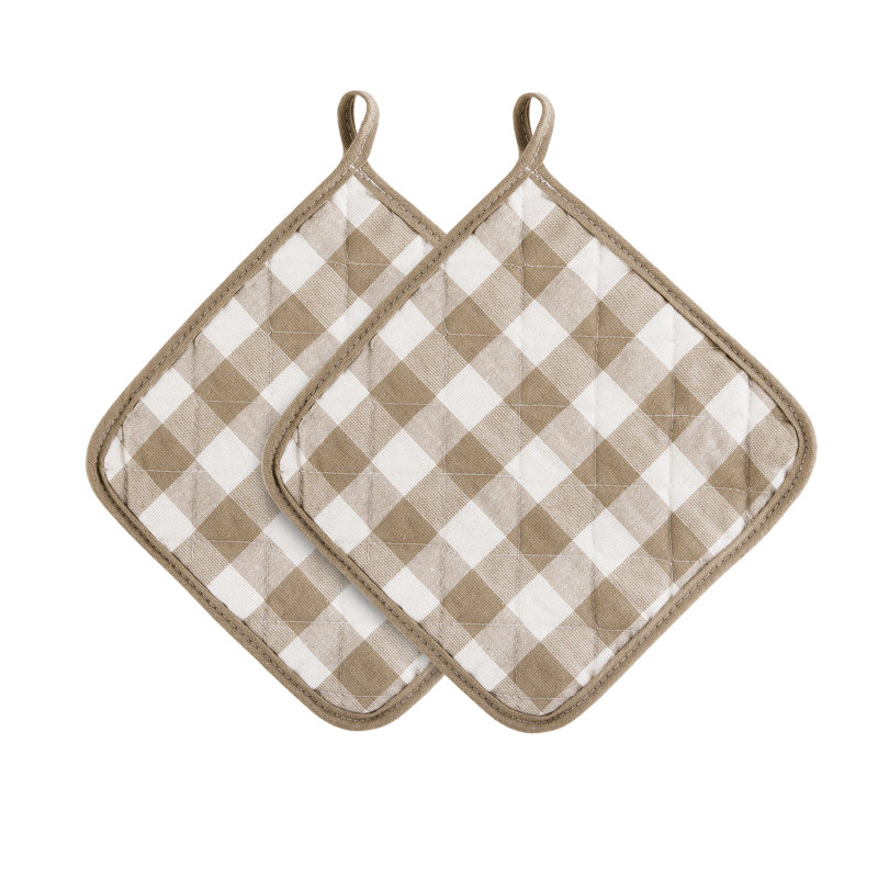 Achim Importing Co Checkered Cotton Potholder Set, Taupe