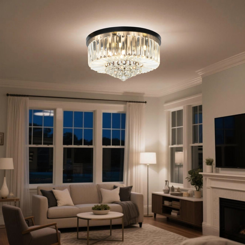 Ceiling Light Fixture - 23.6 Inch Round Cake Crystal Ceiling Light - High Quality K9 Crystal/e12 Base/no Light Source/wall Control