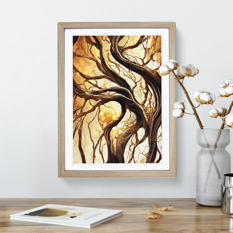 Abstract Autumn Tree No.3 - Framed Print, 46cm H x 34cm W, Oak
