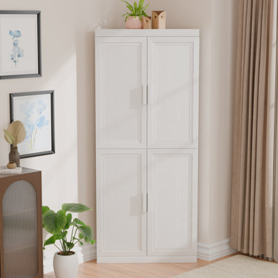 31"Wide Corner Storage Cabinet With Solid Wood Veneer (Set of 2)