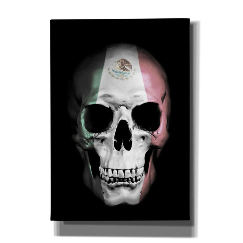 «Mexico Skull» par Nicklas Gustafsson, art mural sur toile, Noir, H 26 po x l 18 po x P 0,75 po