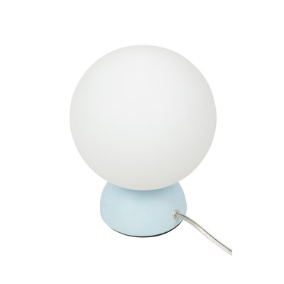 Round Opal Glass Globe Table Lamp with Blue Resin Base