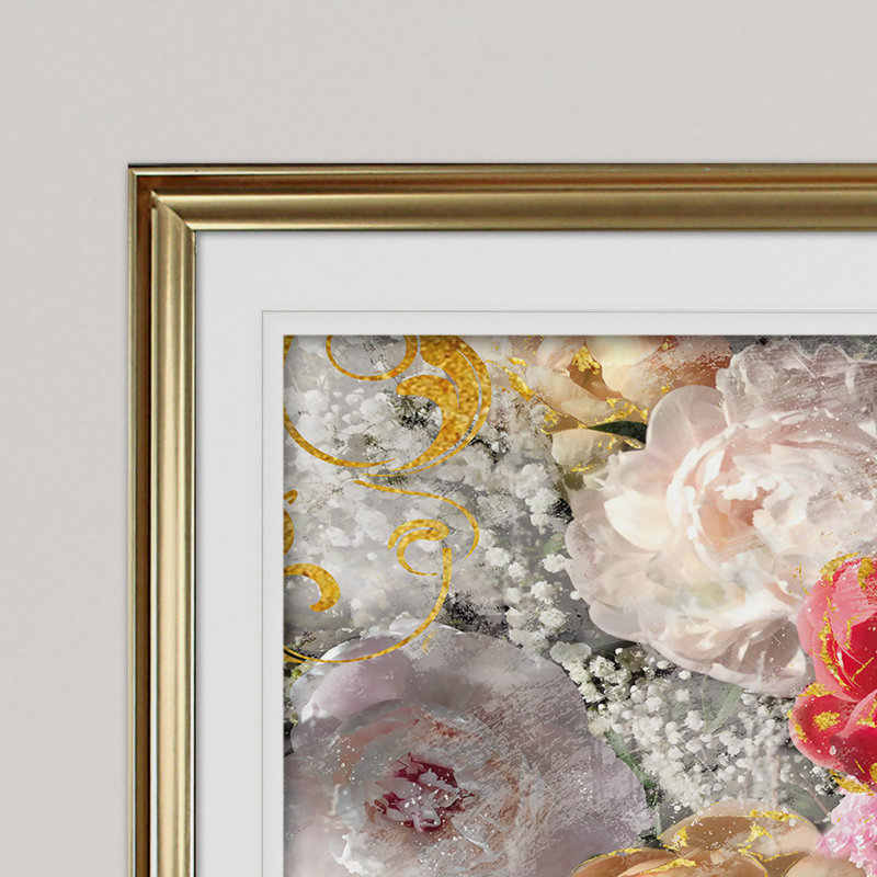 « roses le intemporel i », reproduction de peinture à l’acrylique encadrée, H 20 po x l 24 po x P 1,5 po, Or