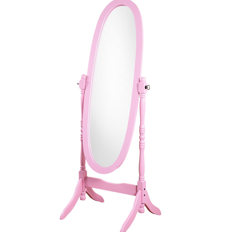 Traditional Pink Mirror With Wood Frame - Complete Body Reflection, Freestanding, Stylish Feet Elongated Oval Glass, Body Stable Freestanding