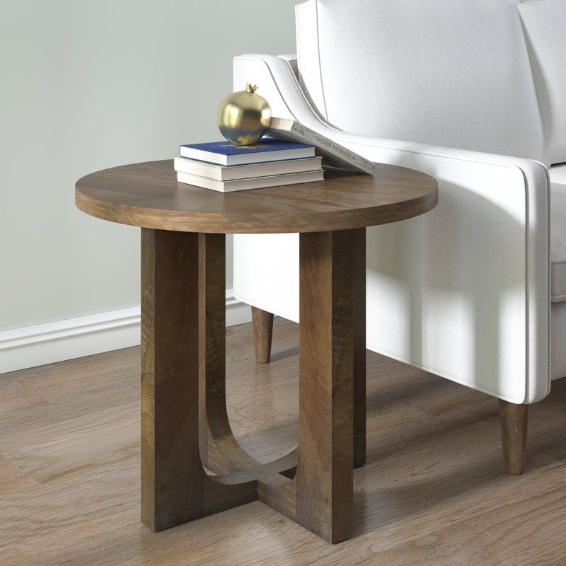 Transitional Solid Mango Wood Accent Side Table