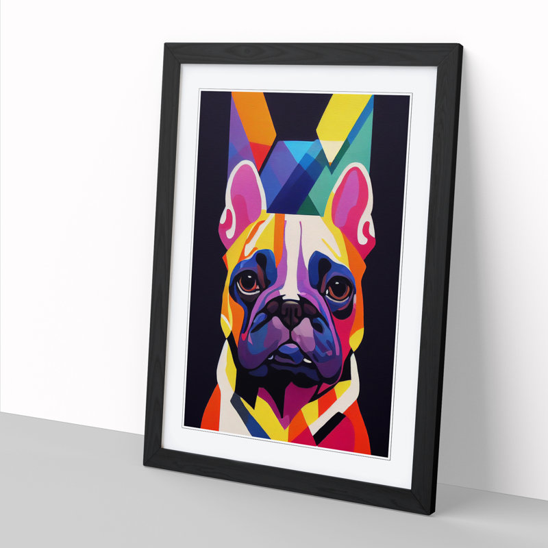 French Bulldog Modern - Wall Art, 34cm H x 25cm W x 2cm D, Oak Framed Paper, White