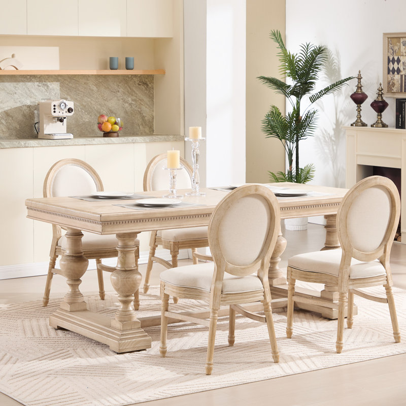 Of 2 Upholstered French Dining Chairs, Round Back, Comfortable High - Back Seating, Solid Wood Frame, Easy To Assemble, Disassemblable And Stackable, Beige With Rolling Rope Edge Sealing Wire Drawing