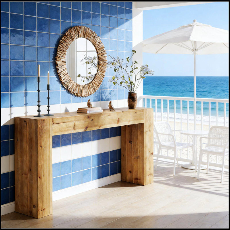 Table d'appoint robuste en bois au design minimaliste, parfaite pour les couloirs et les salons, alliant durabilité et style.