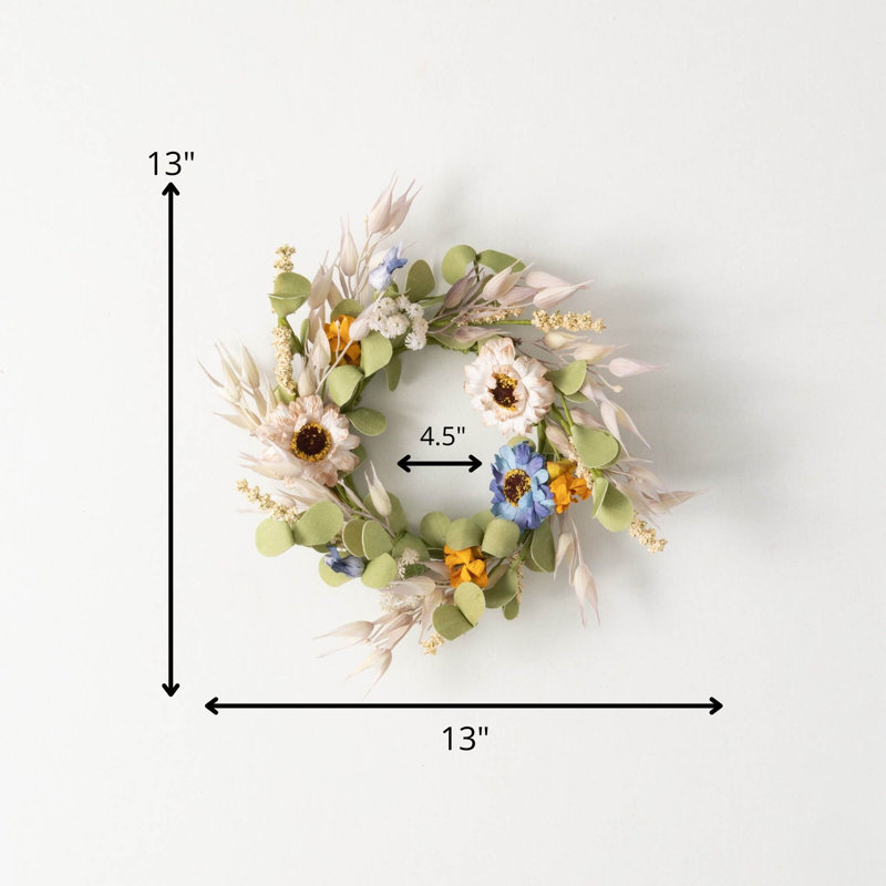 Artificial Summer Wildflower Lighted Plastic Wreath, 13" H x 13" W x 4.5" D