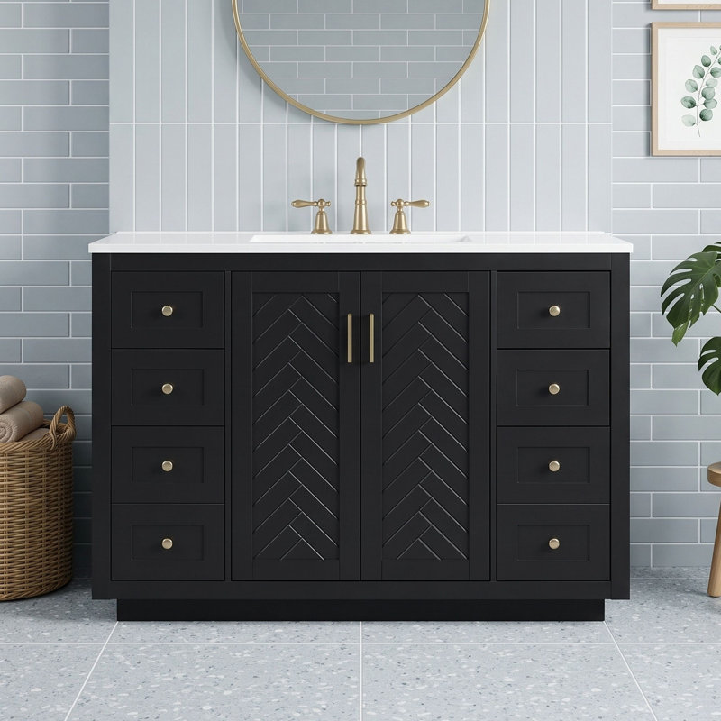 Meuble-lavabo de salle de bain avec lavabo et six tiroirs, Noir