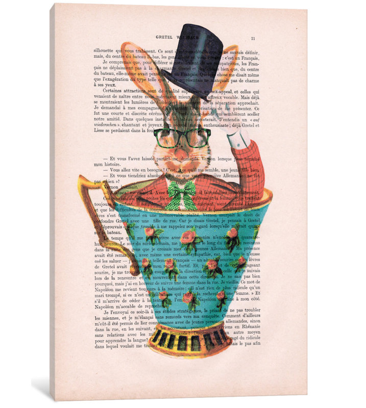 «Vintage Paper Series: Rabbit with Hat in a Cup», impression sur toile tendue, H 18 po x l 12 po x P 1,5 po, Toile tendue