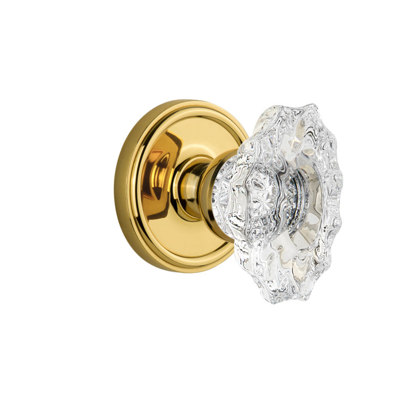 Rosace Grandeur Georgetown avec bouton de porte en cristal Biarritz, Laiton poli, 2 3/8 po