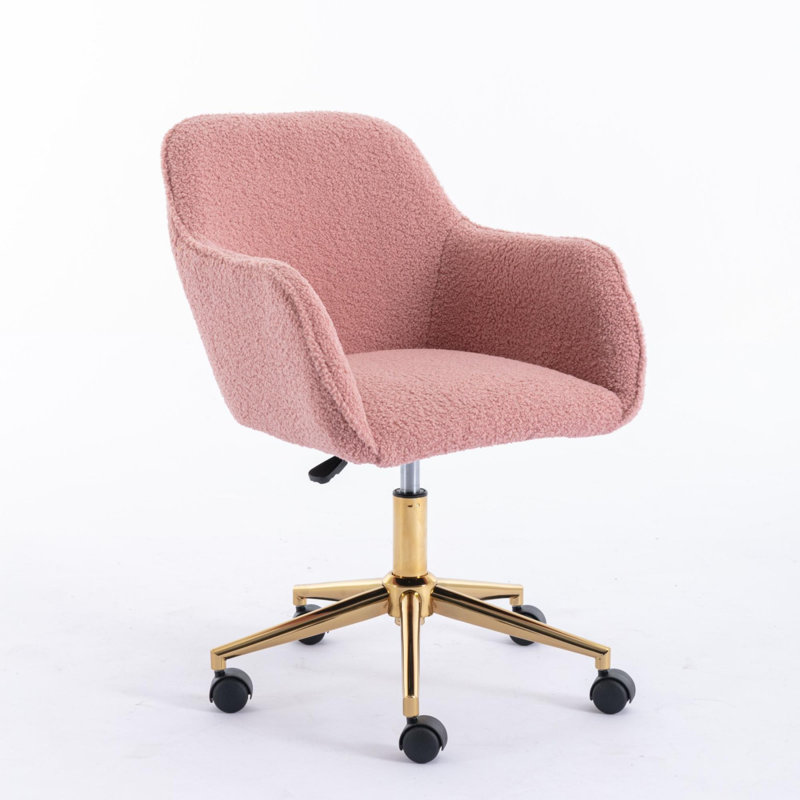 Modern Teddy Fabric Material Adjustable Height 360 Revolving Home Office Chair With Gold Metal Legs And Universal Wheel For Indoor