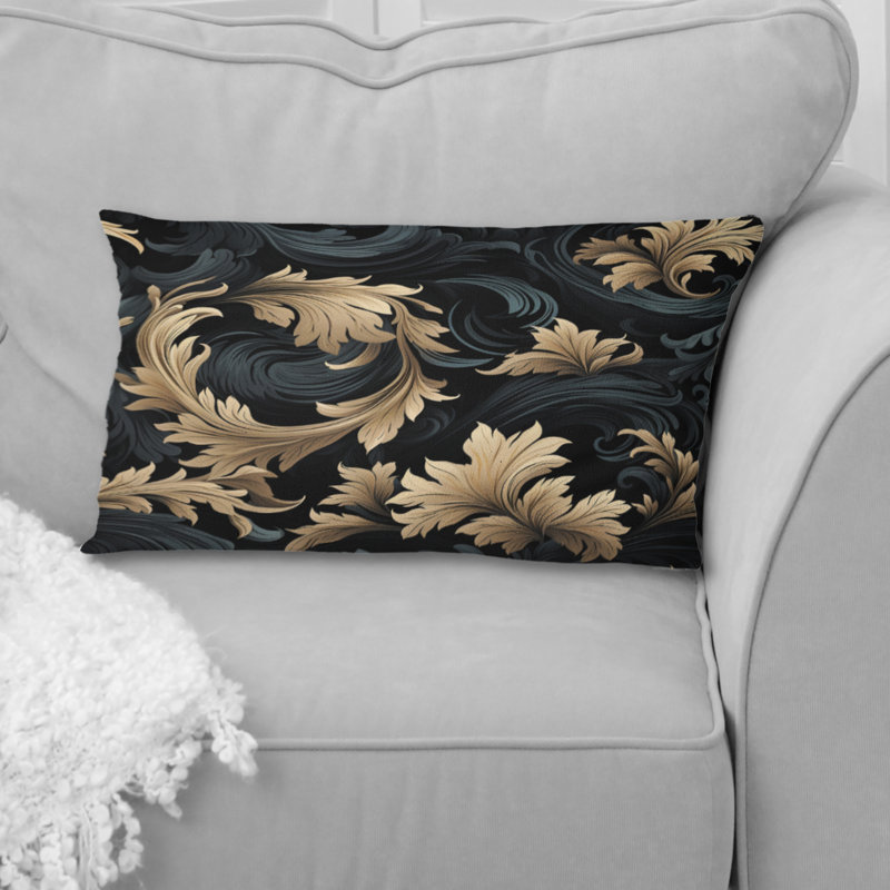 Fleur de damas noire et dorée III - coussin en polyester damassé