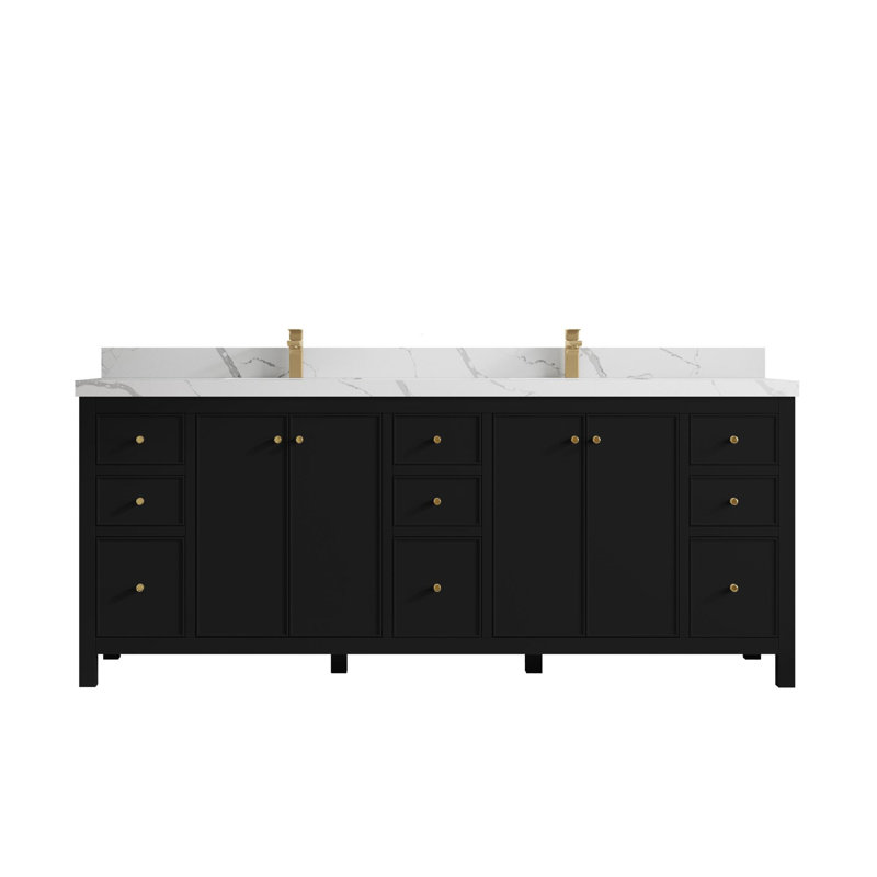Meuble-lavabo double 84 po avec plateau Chicago, Calacatta Laza