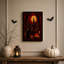 Art de toile d'Halloween chat noir avec citrouille sculptée et château gothique-553003268