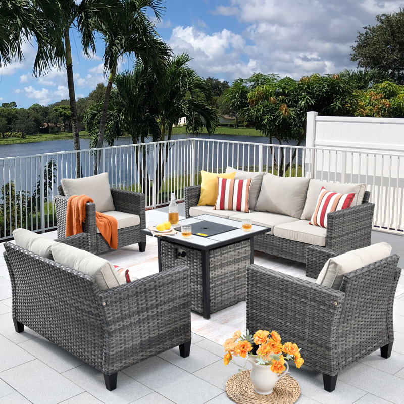 Cracraft Wicker 7 - Person Patio Conversation Set with Cushions, Beige