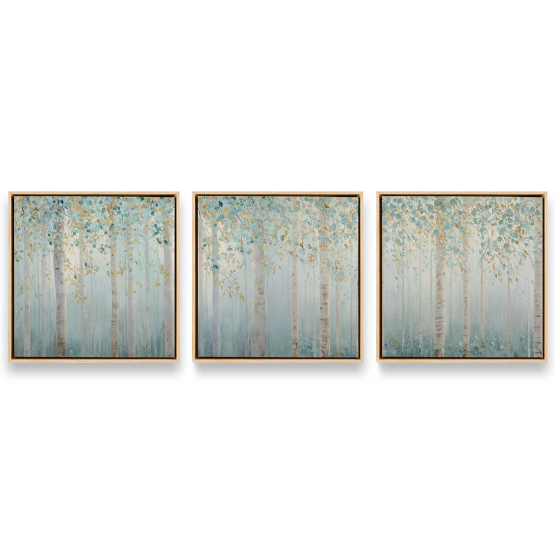 Ensemble de 3 impressions «Whispers of Birch», 16 po x 16 po, Cadre flottant en érable américain